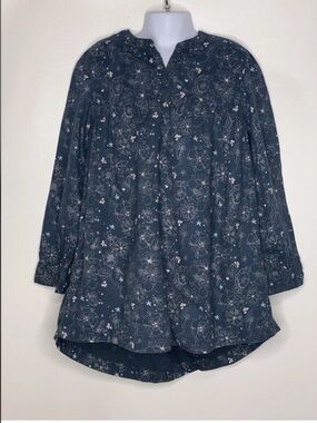 Vertbaudet girls blue silver floral patterned hi Low dress sz 8
